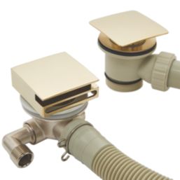 Highlife Bathrooms  Brushed Brass Square Head Bath Overflow Filler Tap  With Clicker Waste