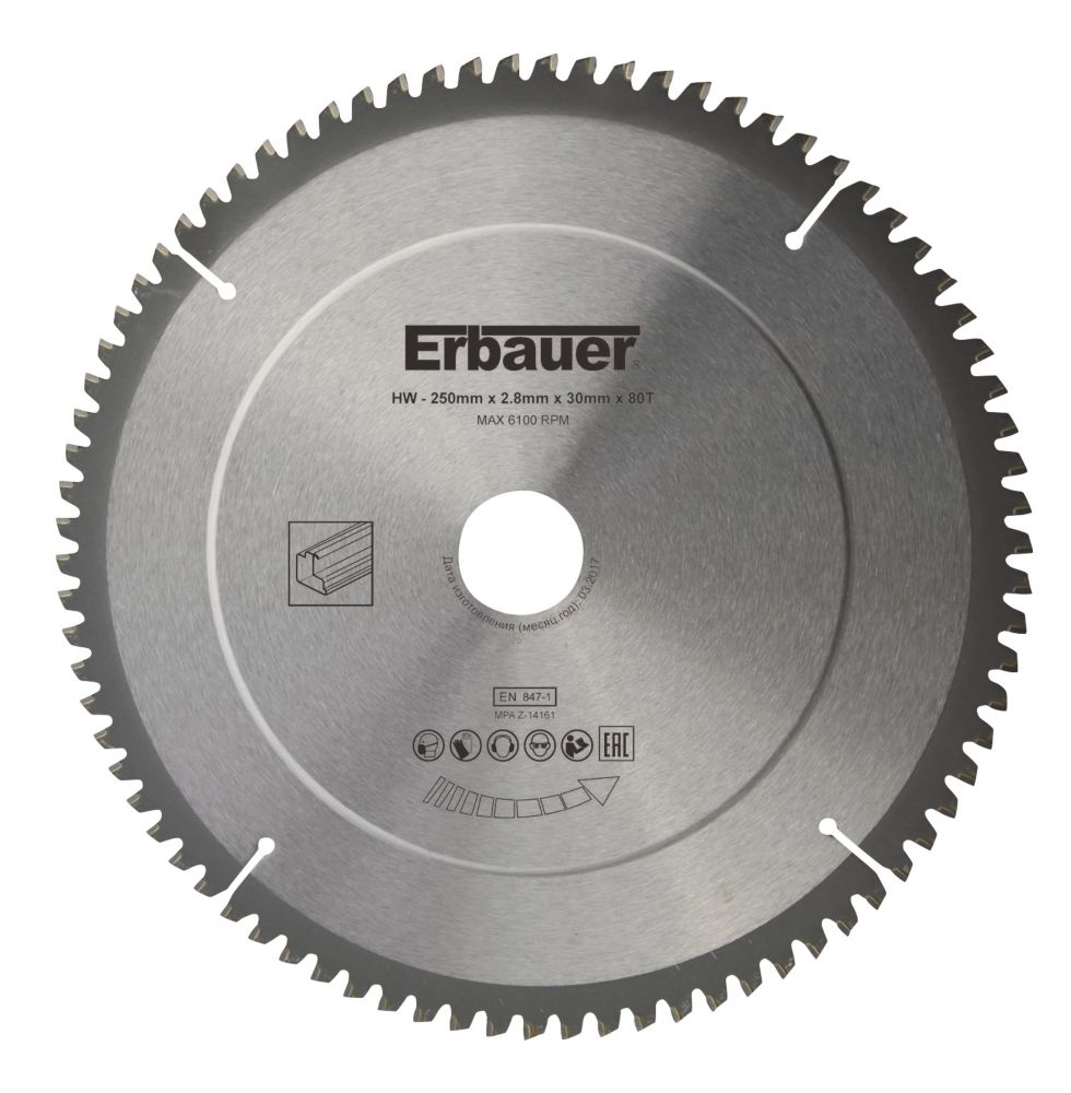 Refurb Erbauer Aluminium TCT Saw Blade 250mm x 30mm 80T - Screwfix