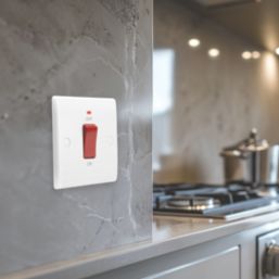 British General 800 Series 45A 1-Gang DP Cooker Switch White with LED