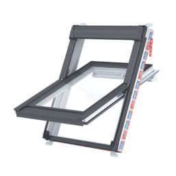Keylite  Manual Centre-Pivot Grey & White uPVC Double-Glazed Roof Window Clear 780mm x 980mm