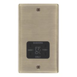 LAP  2-Gang Dual Voltage Shaver Socket 115/240V Antique Brass with Black Inserts