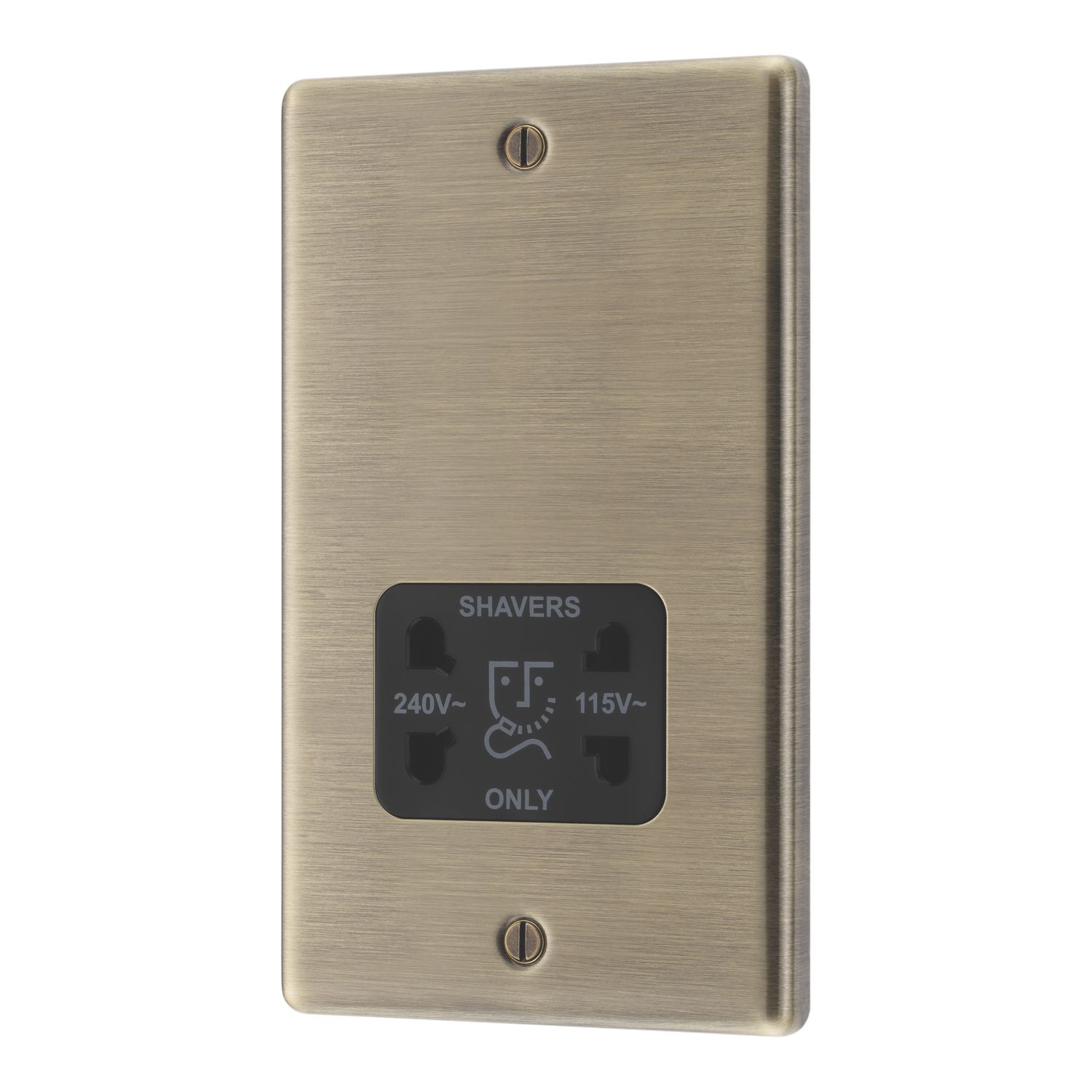 LAP 2-Gang Dual Voltage Shaver Socket 115/240V Antique Brass with Black Inserts (240PN)