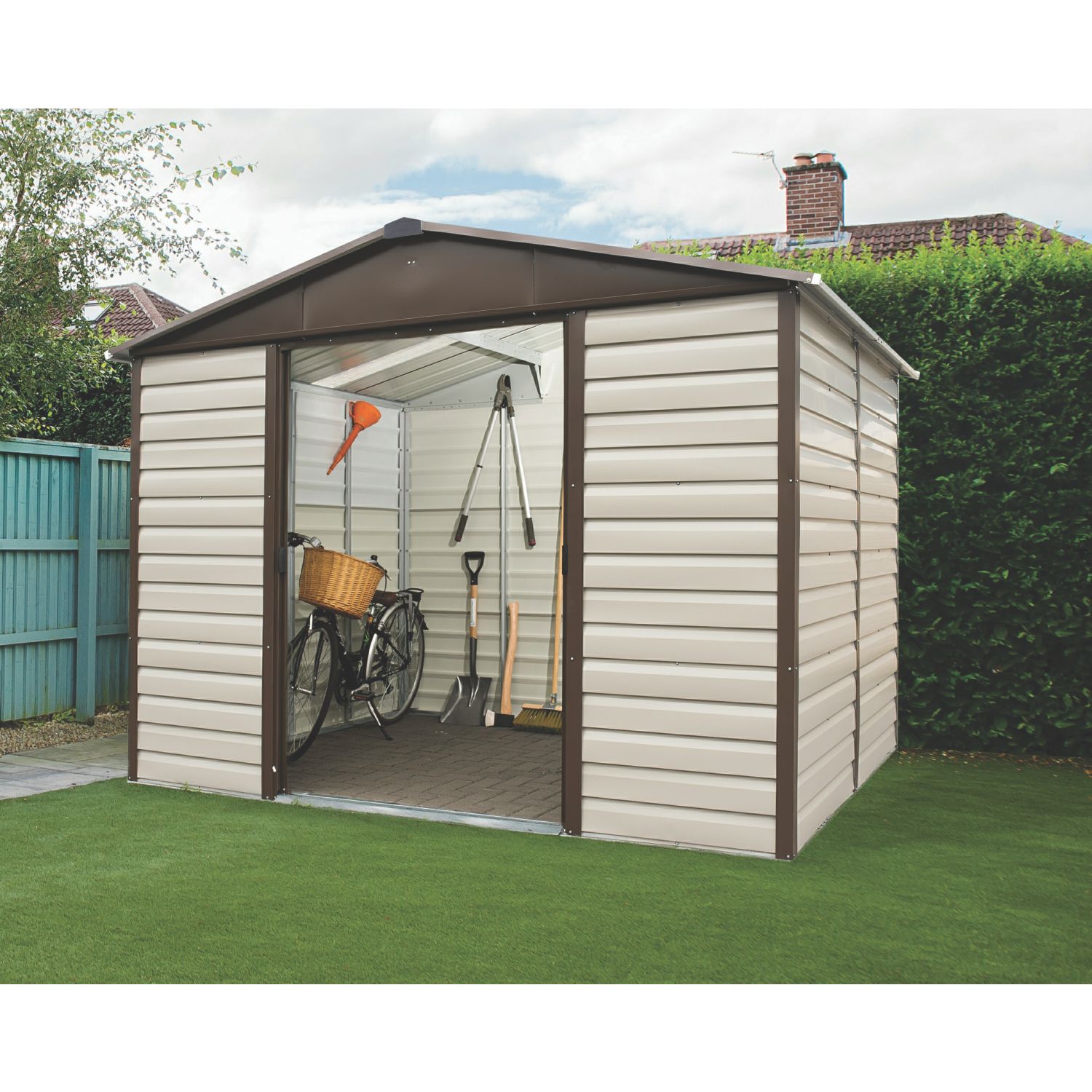 Yardmaster 9' 6" x 7' 6" (Nominal) Apex Shiplap Metal Shed Stone Grey (2419F)