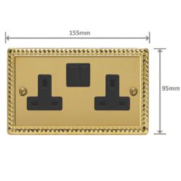 Varilight  13A 2-Gang 2-Pole Switched Socket Georgian Brass  with Black Inserts