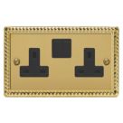 Varilight  13A 2-Gang 2-Pole Switched Socket Georgian Brass  with Black Inserts