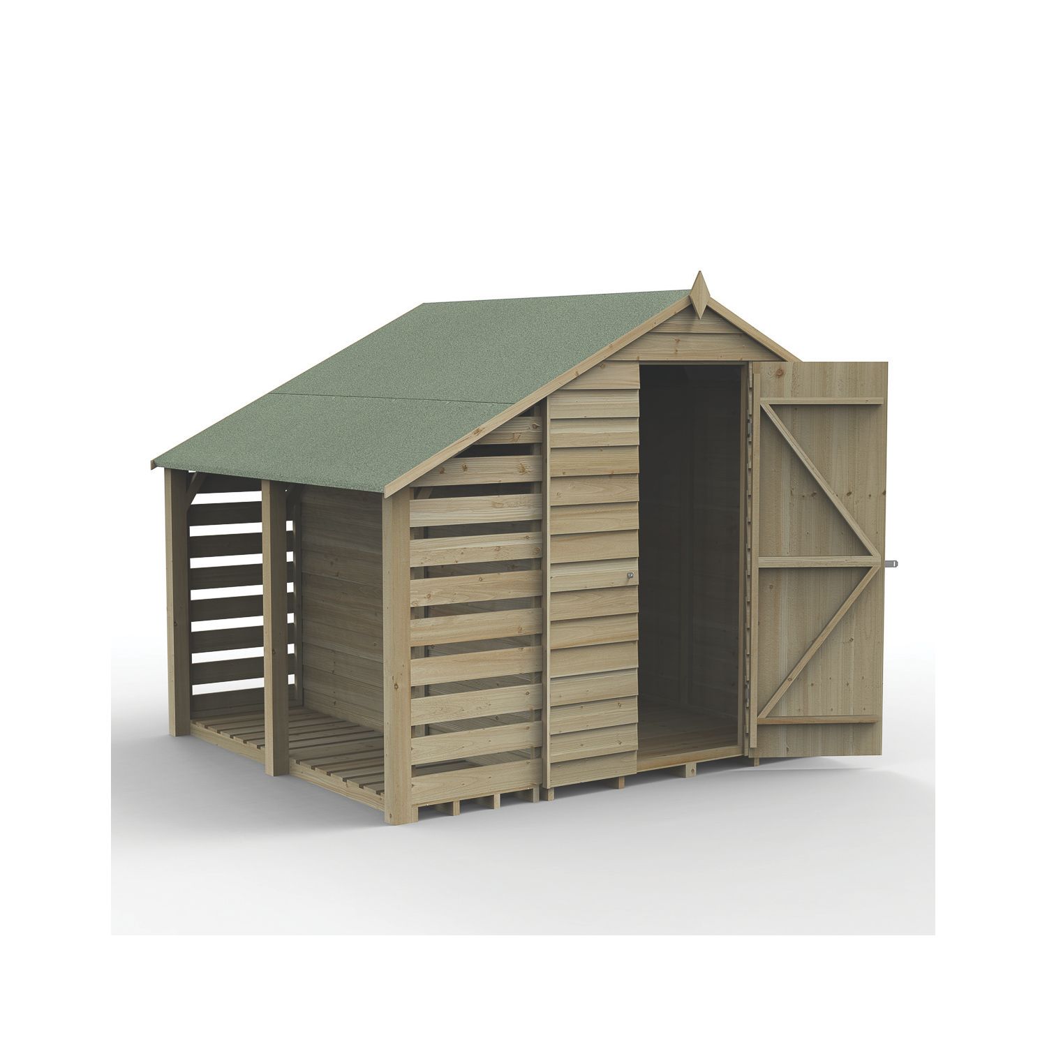 Forest 4Life 5' x 7' (Nominal) Apex Overlap Timber Shed with Lean-To (241FL)
