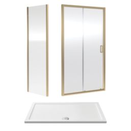 ETAL  Framed Rectangular Sliding Door Shower Enclosure & Tray  Brushed Brass 1390mm x 790mm x 1940mm