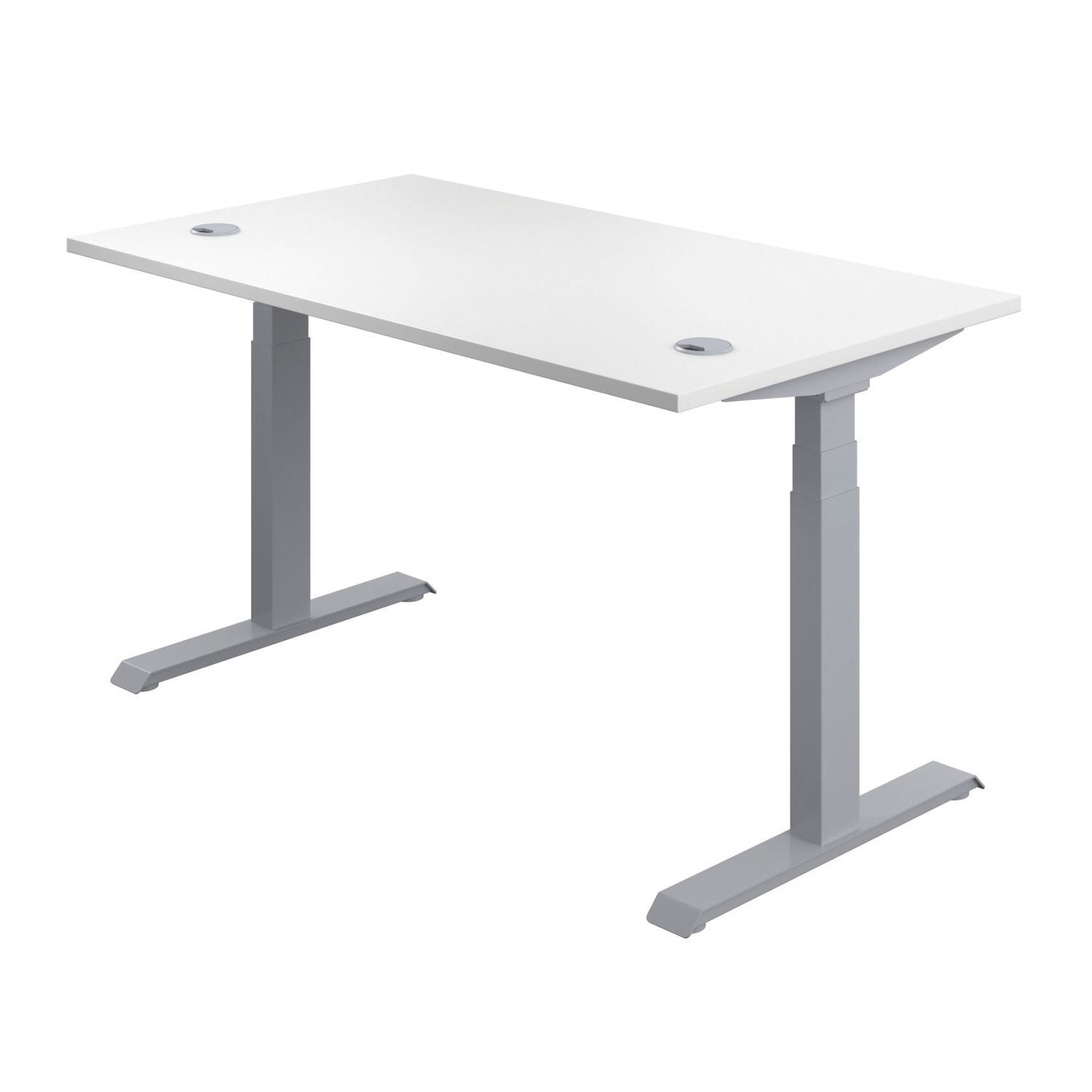 TC Group Economy Back To Back Powered Rectangular Sit Stand Desk White/Silver 1400mm x 0.62-1.28m (241TT)