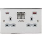 Knightsbridge  13A 2-Gang DP Switched Socket + 4.0A 18W 2-Outlet Type A & C USB Charger Brushed Chrome with Colour-Matched Inserts