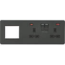 Knightsbridge SFR992RAT 13A 2-Gang DP Combination Plate + 4.0A 18W 2-Outlet Type A & C USB Charger Anthracite with Black Inserts