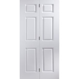 Jeld-Wen Bostonian Primed White Wooden 6-Panel Internal Bi-Fold Door 1950 x 595mm