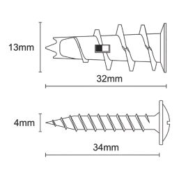 Easyfix  Self-Drill Plasterboard Fixings Metal 32mm 100 Pack