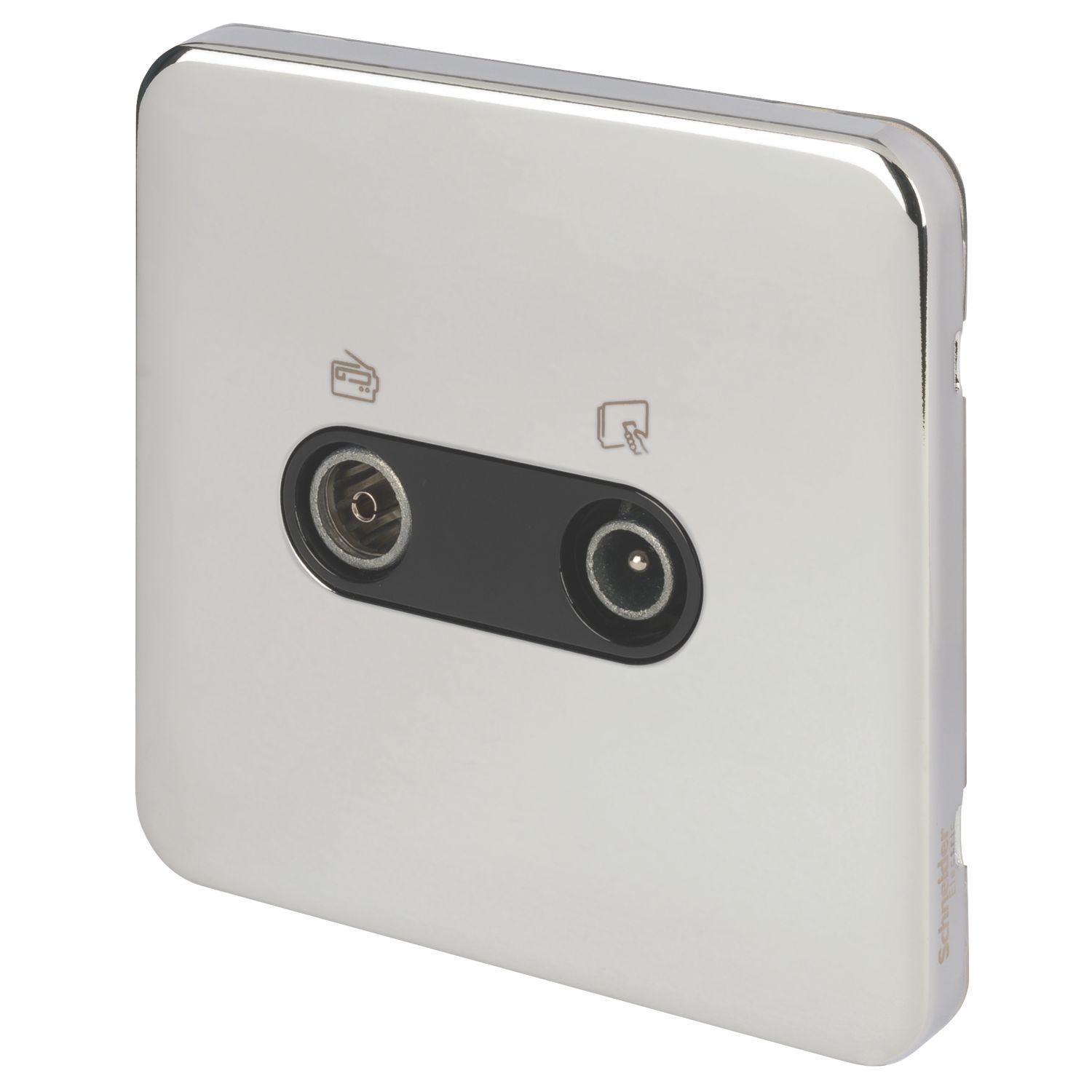 Schneider Electric Lisse Deco 1-Gang Duplex Multimedia Socket Polished Chrome with Black Inserts (242FF)