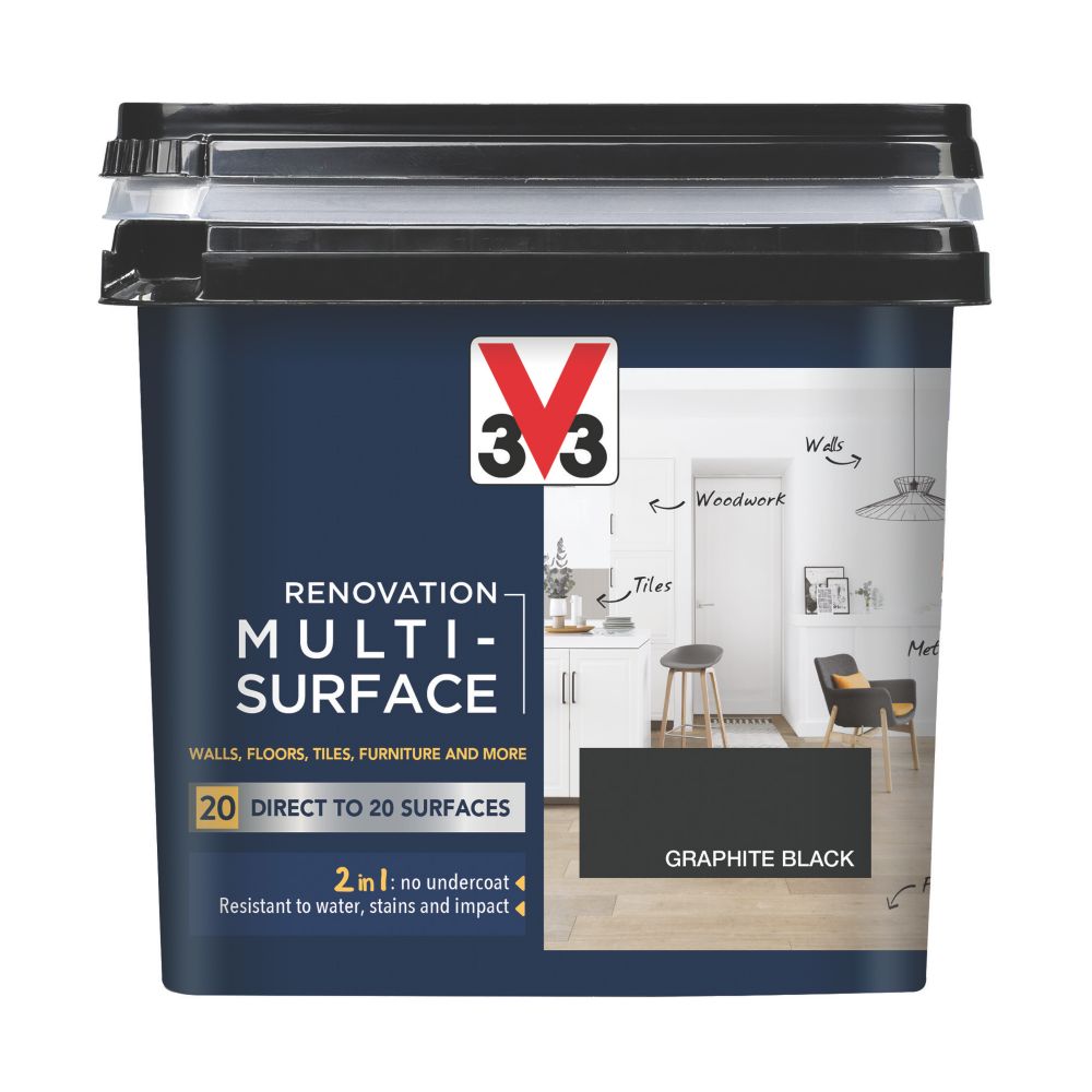 V33 750ml Graphite Black Satin Acrylic Multi Surface Paint Screwfix