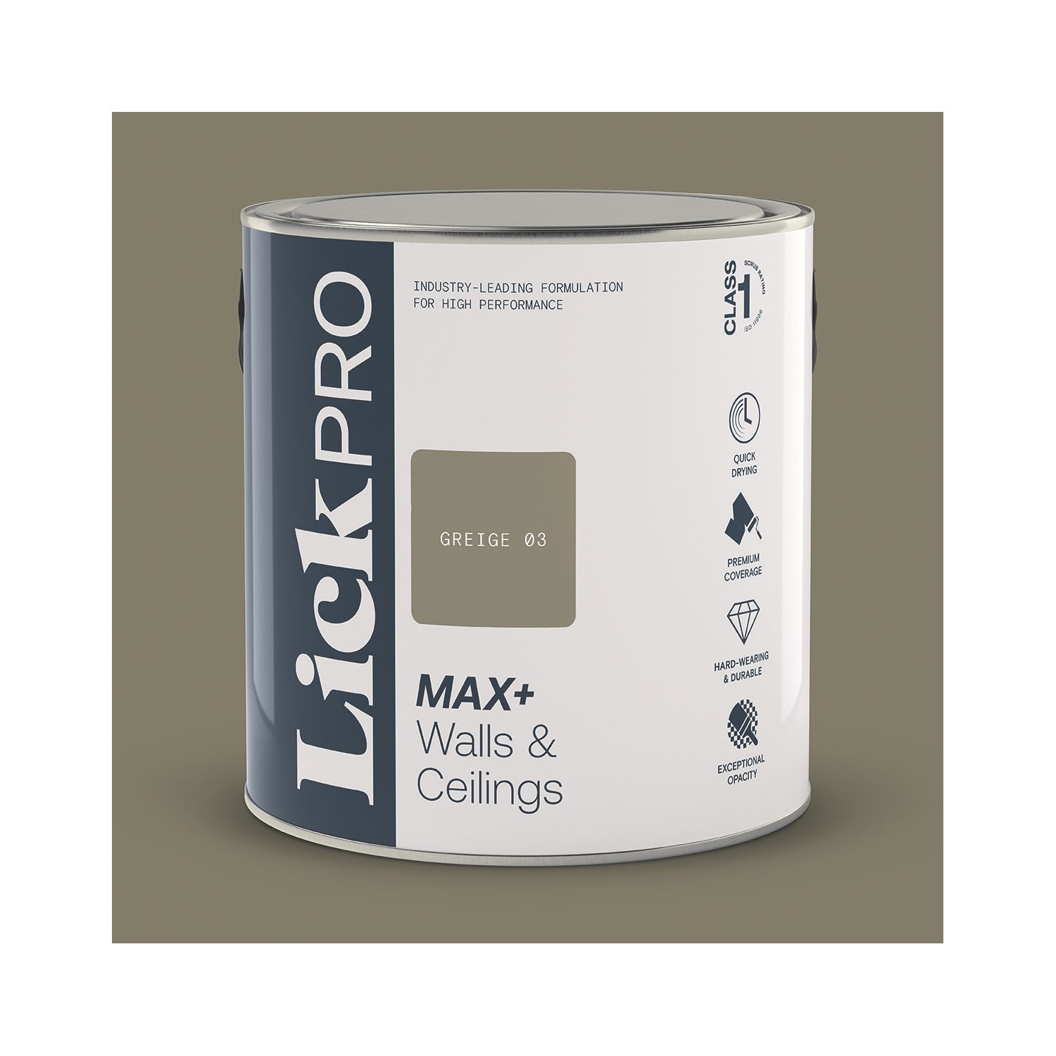 LickPro Max+ 2.5Ltr Greige 03 Matt Emulsion Paint (242JY)