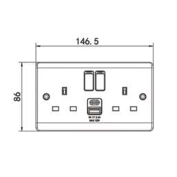 LAP  13A 2-Gang SP Switched Socket + 2.4A 12W 2-Outlet Type A & C USB Charger White
