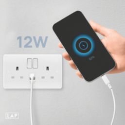 LAP  13A 2-Gang SP Switched Socket + 2.4A 12W 2-Outlet Type A & C USB Charger White