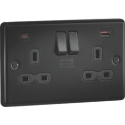 Knightsbridge  13A 2-Gang DP Switched Socket + 2.25A 45W 2-Outlet Type A & C USB Charger Matt Black with Black Inserts