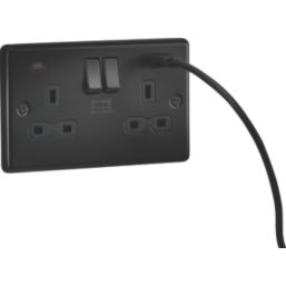 Knightsbridge  13A 2-Gang DP Switched Socket + 2.25A 45W 2-Outlet Type A & C USB Charger Matt Black with Black Inserts