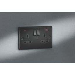 Knightsbridge  13A 2-Gang DP Switched Socket + 2.25A 45W 2-Outlet Type A & C USB Charger Matt Black with Black Inserts