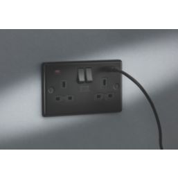 Knightsbridge  13A 2-Gang DP Switched Socket + 2.25A 45W 2-Outlet Type A & C USB Charger Matt Black with Black Inserts