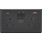 Knightsbridge  13A 2-Gang DP Switched Socket + 2.25A 45W 2-Outlet Type A & C USB Charger Matt Black with Black Inserts