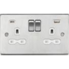 Knightsbridge  13A 2-Gang SP Switched Socket + 4.0A 20W 2-Outlet Type A & C USB Charger Brushed Chrome with White Inserts