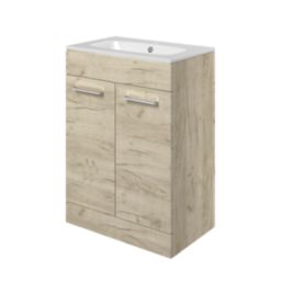 Ohio 2-Door Bathroom Vanity Unit with Ceramic Basin Effect Oak 610mm x 460mm x 848mm