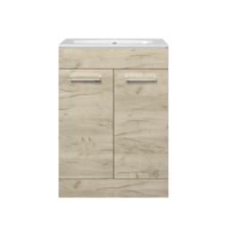 Ohio 2-Door Bathroom Vanity Unit with Ceramic Basin Effect Oak 610mm x 460mm x 848mm