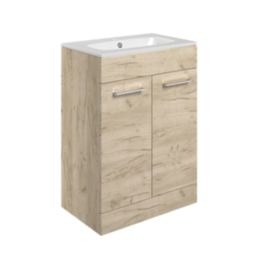 Ohio 2-Door Bathroom Vanity Unit with Ceramic Basin Effect Oak 610mm x 460mm x 848mm