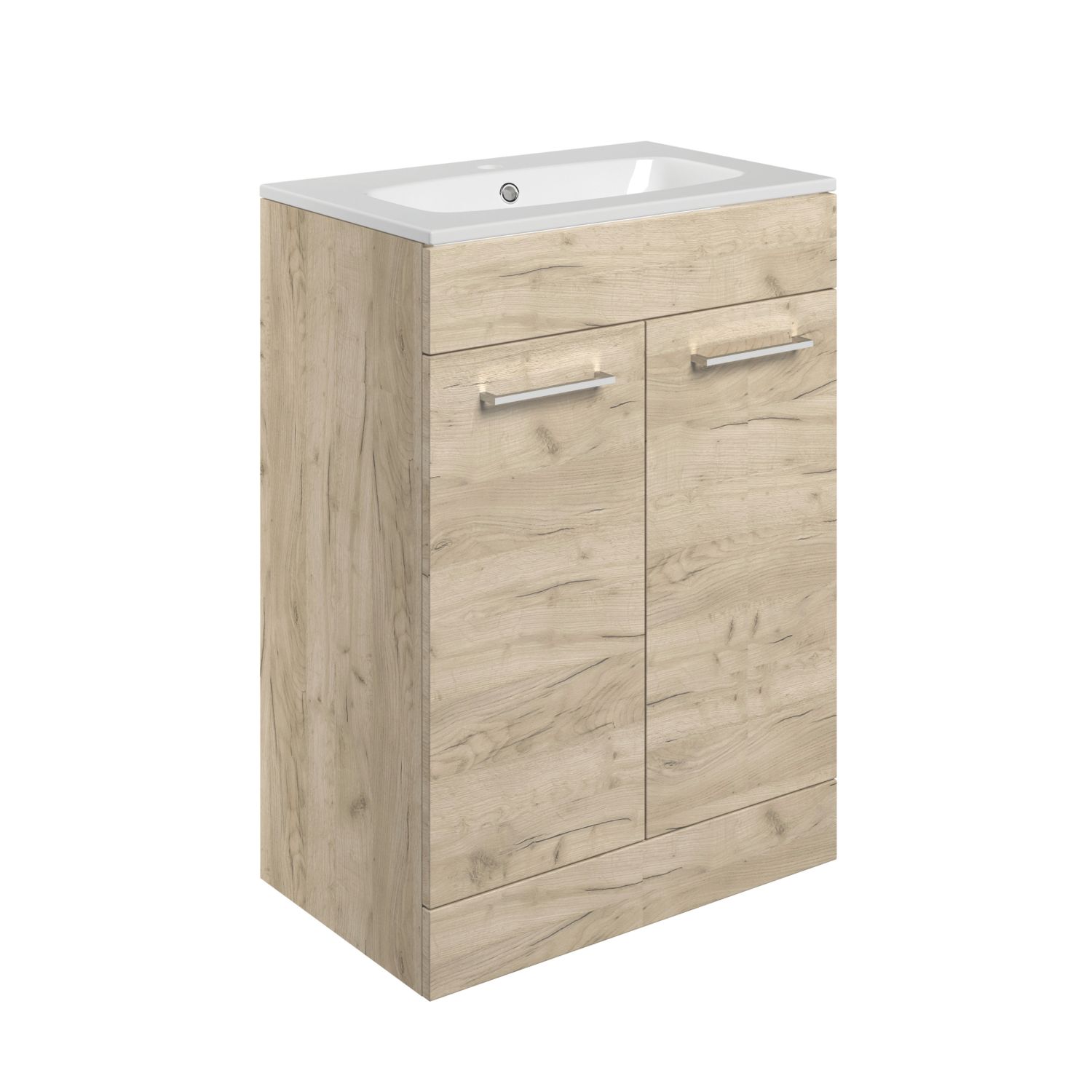 Ohio 2-Door Bathroom Vanity Unit with Ceramic Basin Effect Oak 610mm x 460mm x 848mm (243AE)