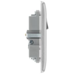 British General Nexus Metal 13A 1-Gang SP Switched Socket + 3A 18W 2-Outlet Type A & C USB Charger Brushed Steel with White Inserts