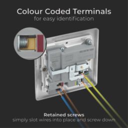 British General Nexus Metal 13A 1-Gang SP Switched Socket + 3A 18W 2-Outlet Type A & C USB Charger Brushed Steel with White Inserts
