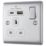 British General Nexus Metal 13A 1-Gang SP Switched Socket + 3A 18W 2-Outlet Type A & C USB Charger Brushed Steel with White Inserts