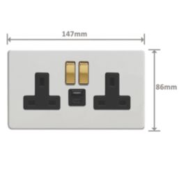 Varilight  13A 2-Gang SP Switched Socket + 4A 20W 2-Outlet Type A & C USB Charger Paintable with Black Inserts