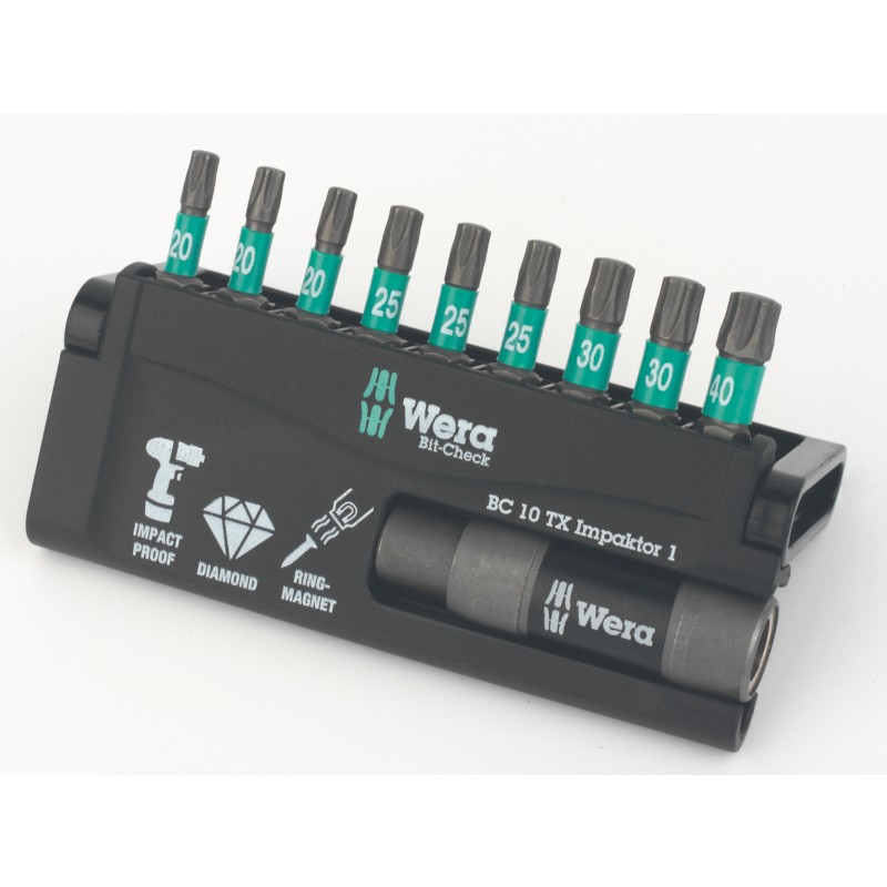 Wera Bit-Check 10 TX Impaktor 1 1/4" Hex Shank TX Bit Set 10 Pieces