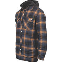 Dickies Hood Flannel Shirt Fleece Navy/Brown 16" Collar 39" Chest