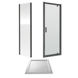 ETAL  Framed Square Pivot Door Shower Enclosure & Tray  Matt Black 755mm x 750mm x 1940mm