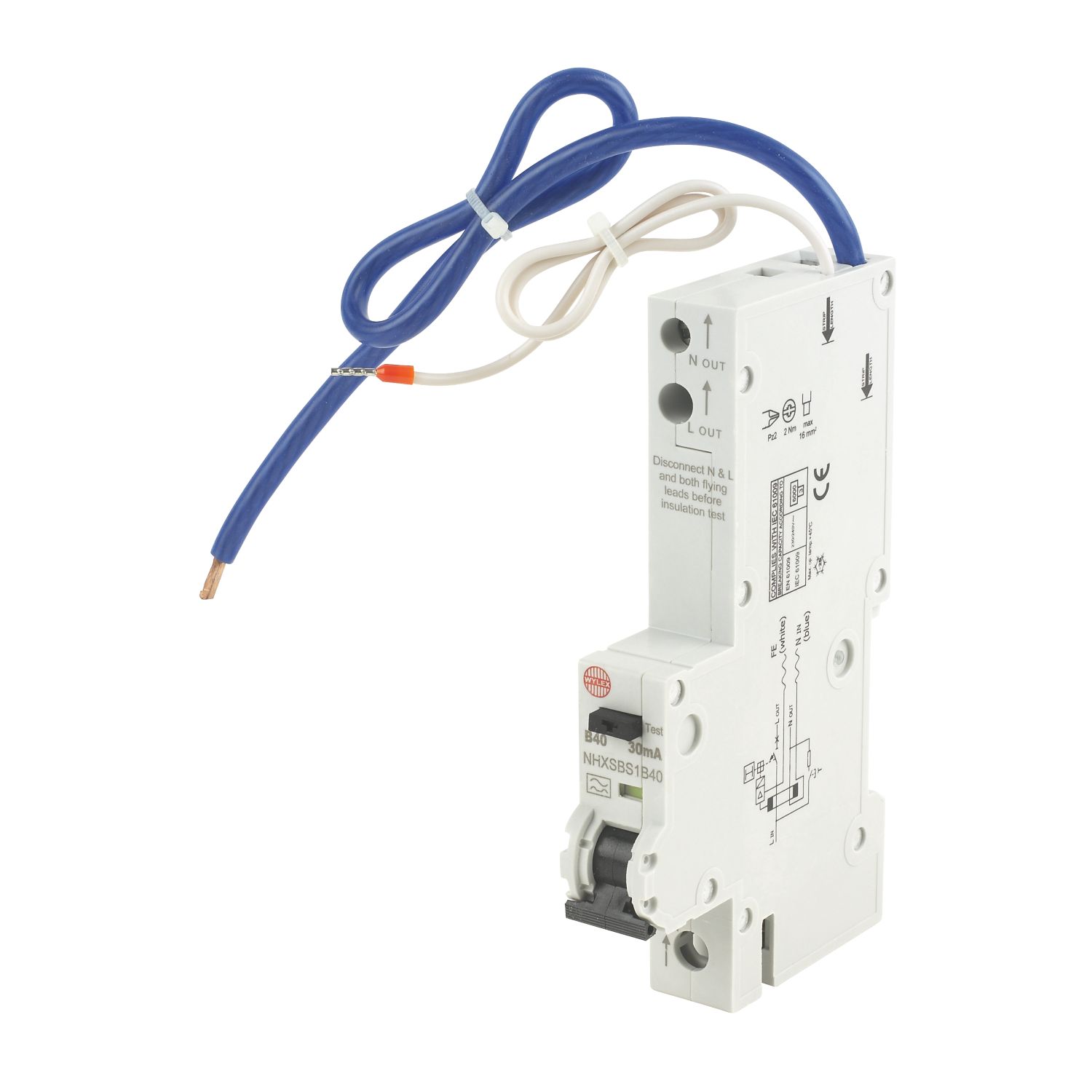 Wylex 40A 30mA Type A SP B Curve RCBO (24482)