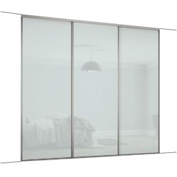 Spacepro Classic 3-Door Sliding Wardrobe Door Kit Silver Frame Arctic White Panel 2672mm x 2260mm