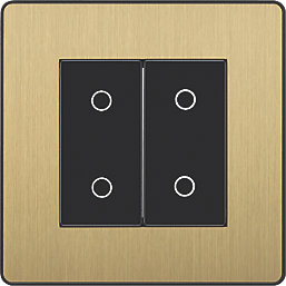 British General Evolve 2-Gang 2-Way LED Double Secondary Touch Trailing Edge Dimmer Switch  Satin Brass with Black Inserts