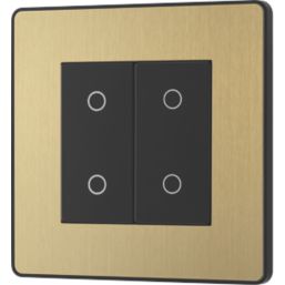 British General Evolve 2-Gang 2-Way LED Double Secondary Touch Trailing Edge Dimmer Switch  Satin Brass with Black Inserts