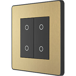 British General Evolve 2-Gang 2-Way LED Double Secondary Touch Trailing Edge Dimmer Switch  Satin Brass with Black Inserts