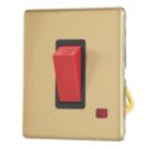 Contactum Lyric 45A 1-Gang DP Control Switch Brushed Brass with Neon with Black Inserts