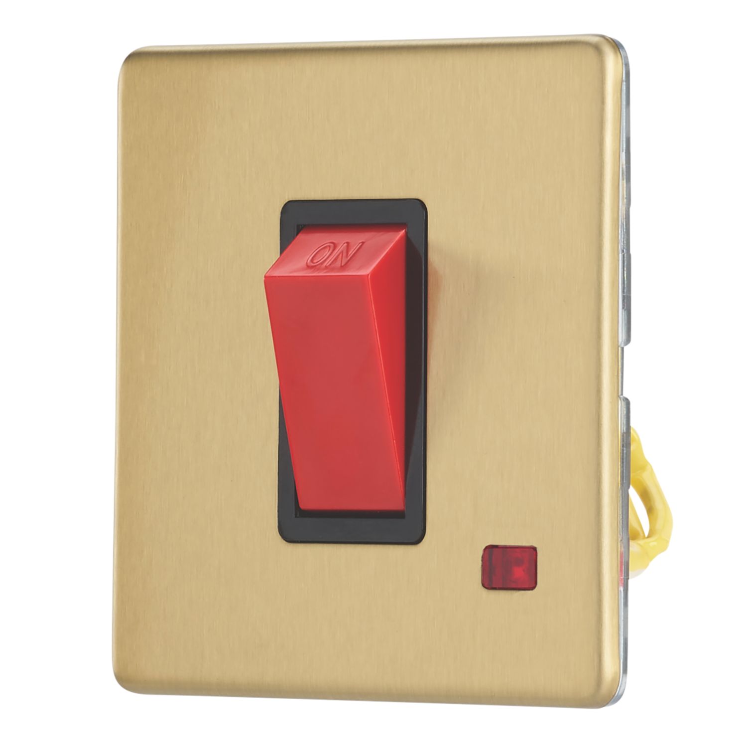 Contactum Lyric 45A 1-Gang DP Control Switch Brushed Brass with Neon with Black Inserts (244RR)