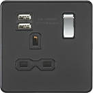 Knightsbridge SFR9124MB 13A 1-Gang SP Switched Socket + 2.4A 2-Outlet Type A USB Charger Matt Black with Black Inserts