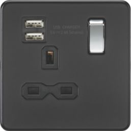 Knightsbridge  13A 1-Gang SP Switched Socket + 2.4A 12W 2-Outlet Type A USB Charger Matt Black with Black Inserts