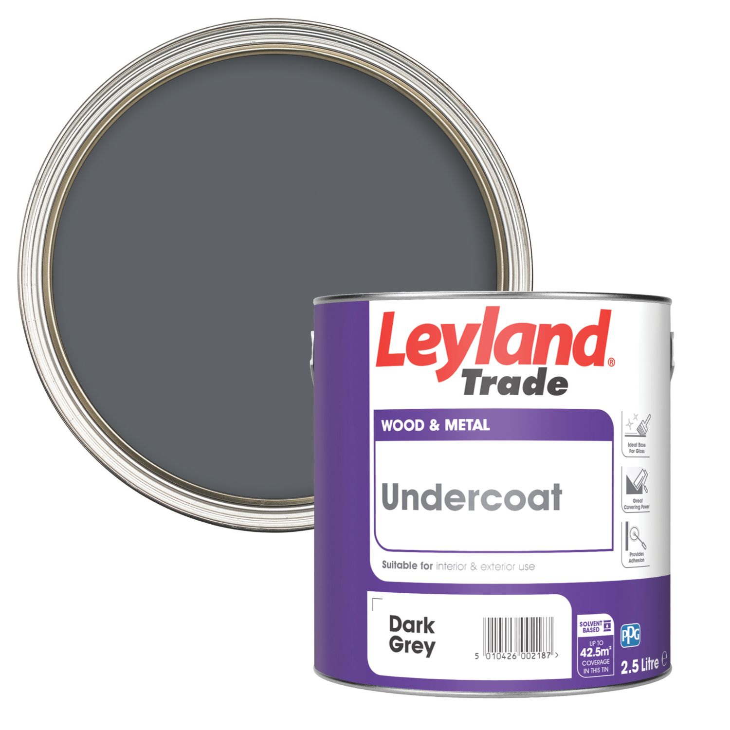 Leyland Trade 2.5Ltr Dark Grey Matt Interior & Exterior Wood & Metal Undercoat (24508)
