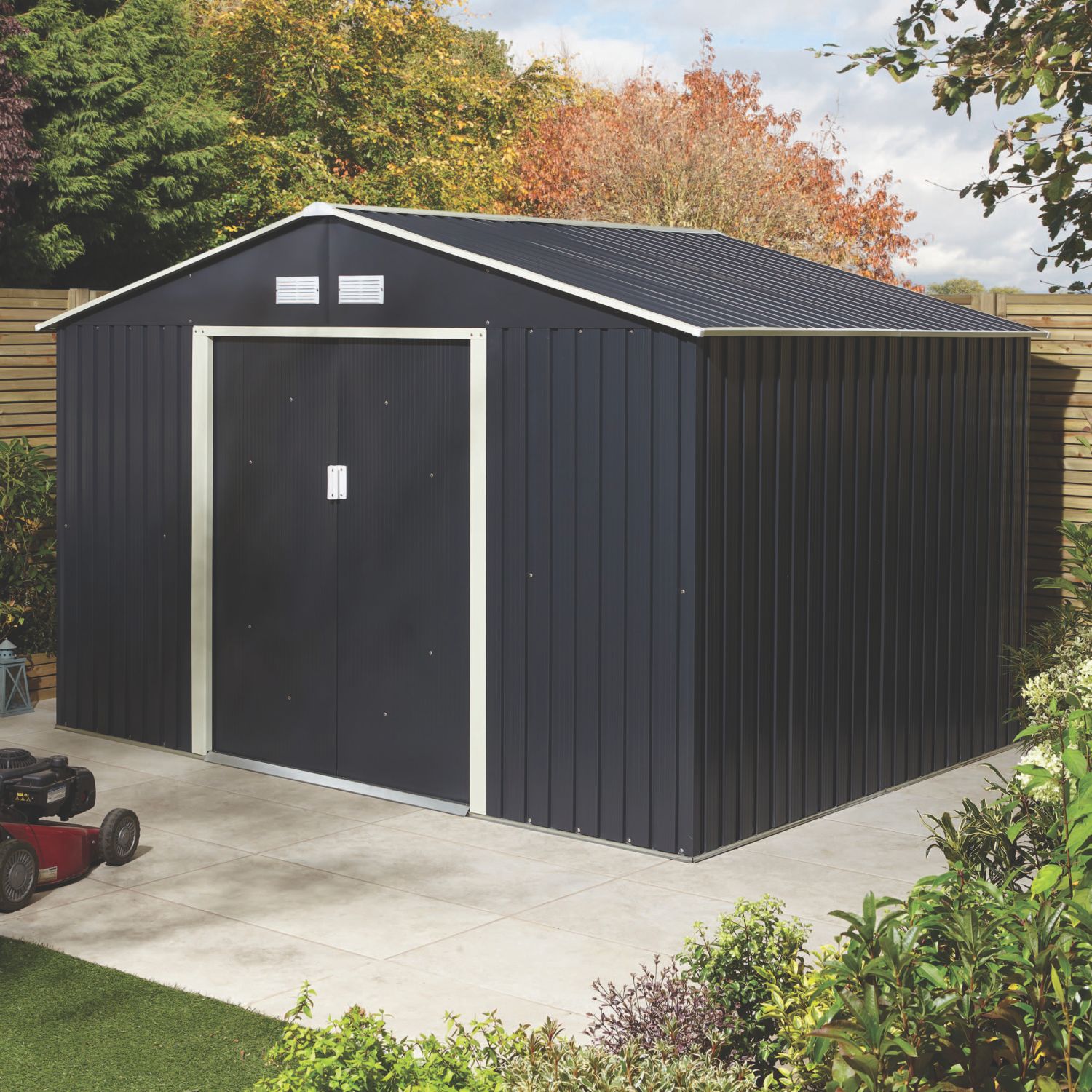 Rowlinson Trentvale 10' x 7' 6" (Nominal) Apex Metal Shed Dark Grey (245CL)