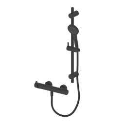 Refurb Swirl Bonda HP Rear-Fed Exposed Matt Black Thermostatic Shower Kit